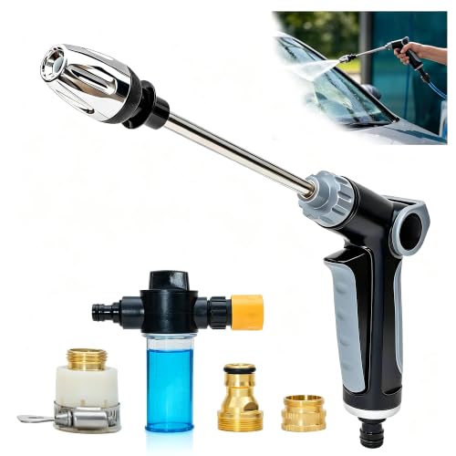 Aikertec High Pressure Hose Nozzle - 2026 Heavy Duty Water Jet with Foam Pot, Universal and Easy To Install,3 Spray Modes Multi-Function Sprayer for Yard, Patio, Pet and Car Cleaning