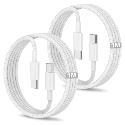 Cable USB C Carga Rapida 1M 2Pack, 60W Nailon Trenzado Cable iPhone 17 16 15 Cable Cargador Tipo C a Tipo C Carga Rapida Cable USB C a USB C Cable Tipo C para iPhone 17 16 15 Pro Max/Plus/Air/16e,iPad