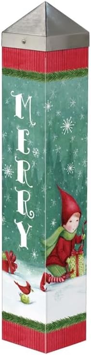 Studio M Art Pole, PVC Weather Resistant Pole with Vinyl Bowl 20 inches Tall Outdoor Decoration for Gardens, Patios, Yards, Landscaping and Birding Accessories, Christmas Elves