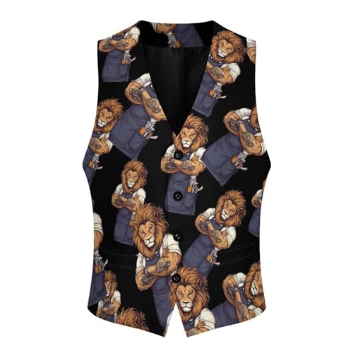 Lion Barber Trendy Vest Suit for Men V Neck Formal Dress Waistcoat Vests Business Slim Fit3