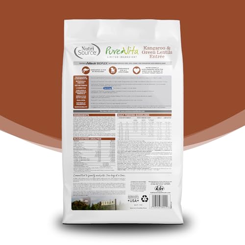 NutriSource Pure Vita Limited Ingredient Grain Free Dry Dog Food, Kangaroo and Green Lentils, 12LB