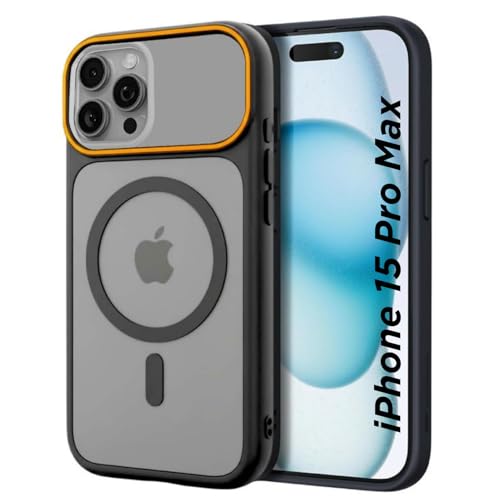 Image of AIBEX Magnetic Compatible Shockproof Case for iPhone 15 Pro max - Slim Protective Back Cover with Camera Lens Protection, Strong Magnetic Support, Anti-Slip Grip, Military Drop Protection (Black)