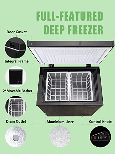 Krib Bling 7.0 Cu.Ft Chest Freezer 7 Gears Temperature Control(-4°F to 6.8°F), Deep Compact Freezer with Two Removable Basket, for House, Kitchen, Garage, Basement, Shop, Black - Thumbnail 6