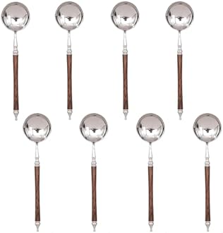 8-Pack Stainless Steel Spoons with Wooden Handles – 7" Teaspoons for Coffee, Tea, Desserts, Ice Cream, Home, Café, Restaurant, and Parties