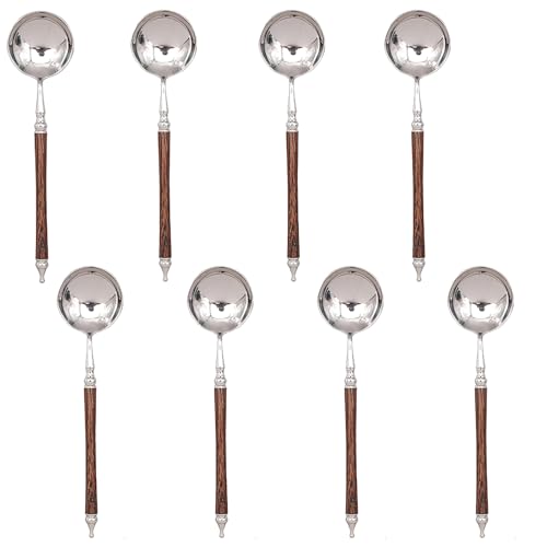 8-Pack Stainless Steel Spoons with Wooden Handles – 7" Teaspoons for Coffee, Tea, Desserts, Ice Cream, Home, Café, Restaurant, and Parties