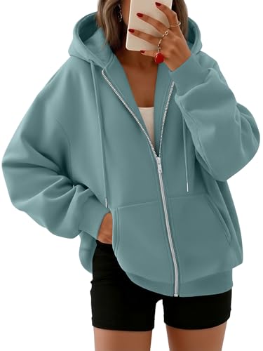 Image of Trendy Queen Womens Zip Up Hoodies 2026 Oversized Sweatshirt | Spring Fall Layering Jacket with Pockets, Casual Track Outfits, Cozy Fleece Winter Clothes