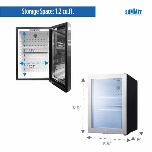 Image of Summit Appliance MB27GST Compact Minibar with a Glass Door, Seamless Stainless Steel Trim, Automatic Defrost, Interior LED Light, Digital Controls, Front Lock and Black Cabinet