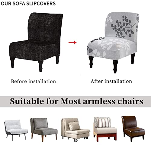 Image of Eco-Ancheng Chair Slipcover, Removable Armless Accent Chair Cover, Polyester and Spandex, Print, Modern, Durable, Machine Washable, Chair Slipcover for Living Dining Room Hotel