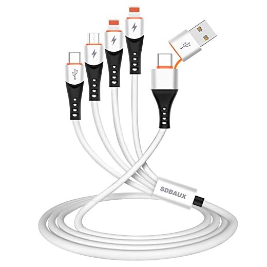 SDBAUX Cable USB,4 en 1 Multi Cable de Carga TPE Blanda Cable Cargador Carga Rapida Micro USB Tipo C 2 IP para Phone 12 11 Pro MAX XR 8 7 6s,Samsung Galaxy S20 S10 S9 S8 S7 Xiaomi,Huawei,Tablet-1.2M
