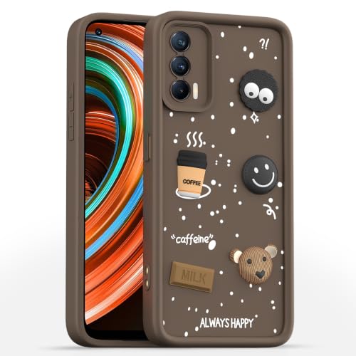 Image of Pikkme Back Cover for Realme X7 5G | 3D Bear Silicone Cute & Fun Coffee Cartoon | Full Body Protection Bumper Case (Brown)
