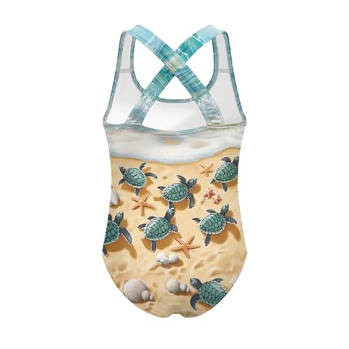 Image of WELLFLYHOM Girls' One Piece Swimsuit for Age 5-14 Cross Back Full Coverage Swimwear Sleeveless Bathing Suits