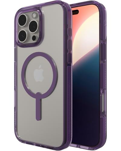 ZAGG Santa Cruz Snap Case for iPhone 16 Pro Max – MagSafe Compatible, 13ft Military-Grade Drop Protection, Graphene Reinforced, 70% Recycled Content, Clear with Color Accents, Hyacinth Purple