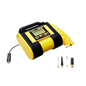 Amazon Basics Bomba compresora de aire portátil con indicador de presión digital, 12 V CC, 150 PSI, color negro