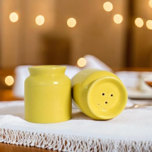 Image of Elegant Ceramic Salt Pepper Set for Dining Table & Kitchen Salt Shakers Set | Classic Design, Easy Refill, Perfect for Kitchen & Dining - 60ML (Yellow Glossy, 1 Set)