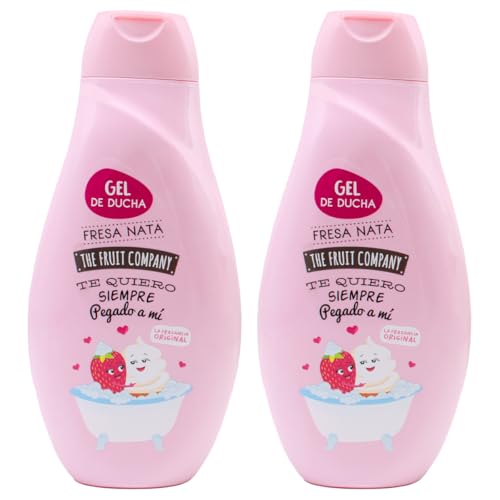 The Fruit Company Pack de 2 Geles de Ducha 600ml | Sandía, Melón, Moras o Fresa y Nata – Hidratante, Uso Diario, Sin Parabenos ni Sulfatos – Fragancia Duradera Vegano Todo Tipo de Piel (Fresa Nata)