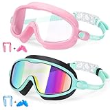 Kids Goggles for Swimming 2 Pack No Leaking Anti-Fog Outer Eye Fit with Wide View UV Protection Crystal Clear Watertight Swim Goggles with nose cover Suitable for Children Youth Boys Girls Age 3 to 14