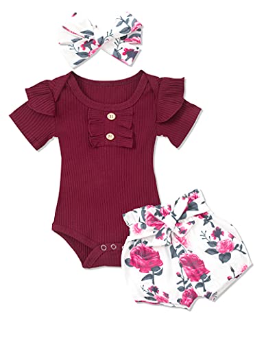 Image of KANGKANG Baby Girl Clothes Ruffle Romper Floral Short Pants Summer Outfits Cute Baby Girl Clothes