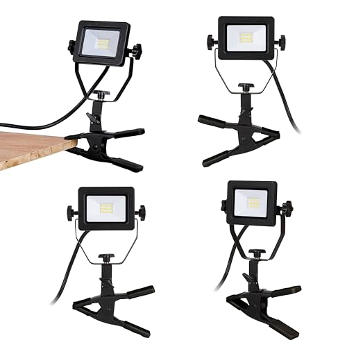 ZONE INDUSTRY CORP. 1200 Lumens Portable LED Clamp Work Light with 5ft 120V AC/60Hz Power Plug, Lightweight Design, Suitable for Wet Location, 10 Watts, 5000K Daylight, ETL Certified, 4pack