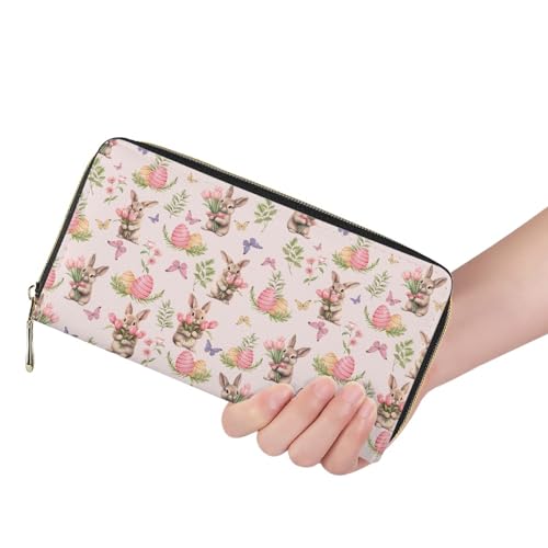 Pink Easter Bunny Egg Print Wallets for Women,PU Leather Clutch Easter Theme Cell Phone Purse Coin Pockets Wallet Card Holder Organizer with Zipper3