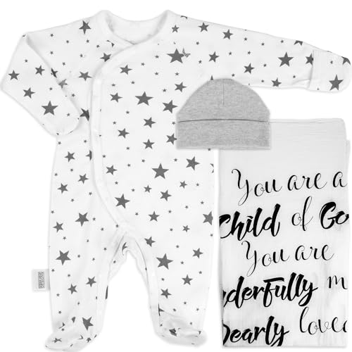 Image of Ocean Drop Designs 3 Pcs Baby Onesie - 100% Cotton Newborn Baby Clothes for Boys & Girls - Unisex Gender Neutral Essentials Gifts (Gray Stars)
