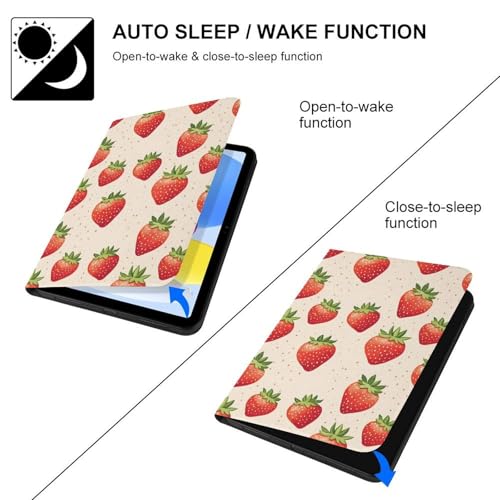 Étui iPad 10e génération 10,9" à imprimé fraise coloré avec clapet intelligent