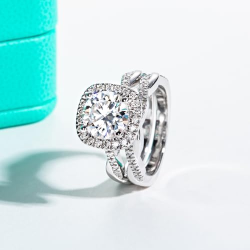 AnuClub Princess/Round Cut Moissanite Wedding Rings Sets Infinity Bridal Set D Color VVS1 925 Sterling Silver Twisted Vine Engagement Promise Anniversary Ring for Women With Certificate3