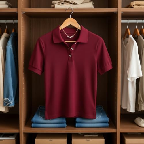 Women's Wool Polo Shirts Spring Summer Sweater Tops Short Sleeve Soft Trendy Business Casual Outfits Wool Collared Sweater Womens Polo Sweaters Dark Red XS by Grewear - Used condition - Image 7