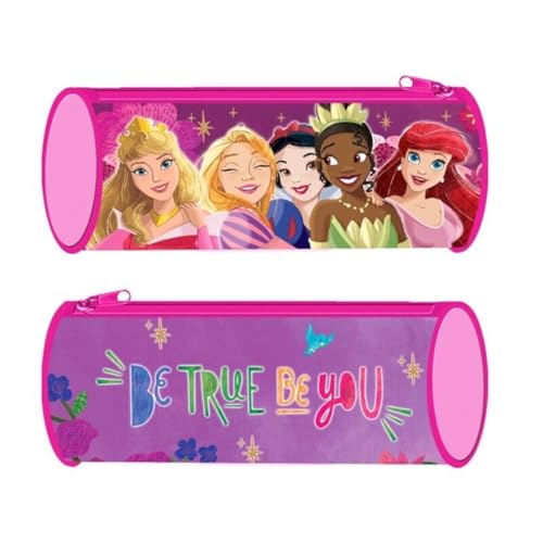 Disney Princesas Estuche para la Escuela Estuche Redondo Estuche para Niños, carbón, Disney Princesas Estuche