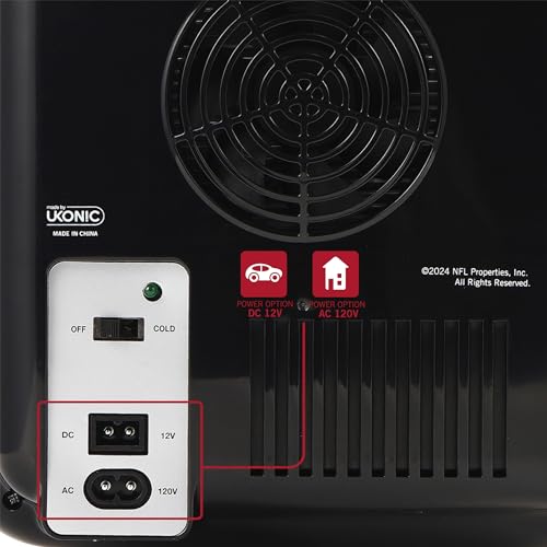 Image of Ukonic NFL Atlanta Falcons 15-Can Mini Fridge 10L - AC /DC Powered, Official Team Colors & Logo, Portable Cooler for Tailgates, Home, Office, or Car
