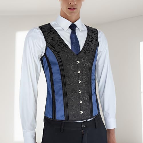 Men Corset Vest Lace Up Bones Vintage Dress Waistcoat Tight Fitting Formal Tops Party Stage Waist Trainer3
