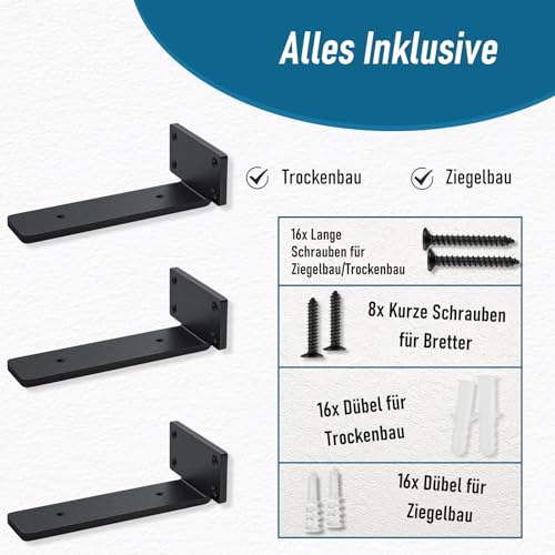 4 Stücke Regalhalterung Regalträger 25cm, Schwerlast Schwimmende Regalhalterungen, Industrielle Regal Wandhalterung, für die Wandmontage, Tragkraft 70 KG (Schwarz )