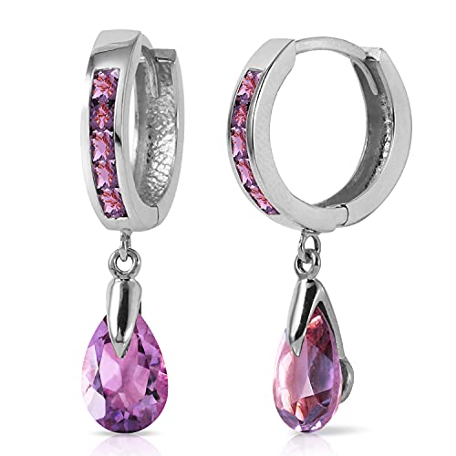 Galaxy Gold Gg Genuine 14K Solid White Gold Huggie Earrings Dangling 3.3 Carat (Ctw) Purple Amethyst #TOP25