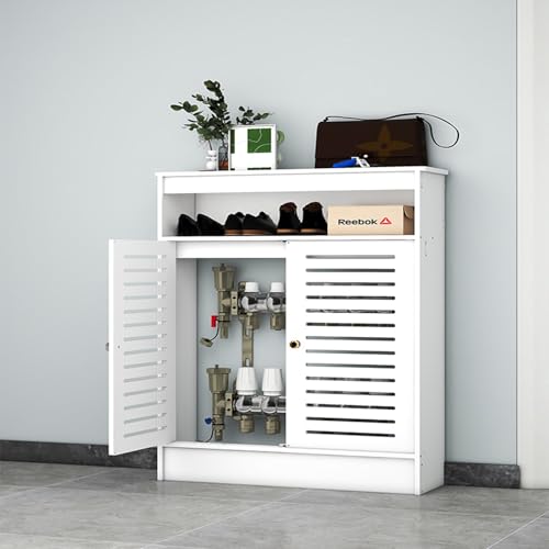 Cubierta Para Radiador Moderna Con Puertas De Persianas - Instalación Con O Sin Taladro, PVC Lavable, Cubre Radiadores Y Tubos, Solución Para Salón, Dormitorio(80x100x20cm/31.4x39.3x7.8in)