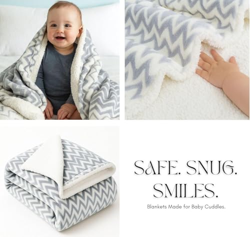 Image of VAS COLLECTIONS Ultra Soft Baby Blanket | Flannel + Sherpa | 2-Layer All-Season AC Sheet for Newborns (0-24 M) - Grey White