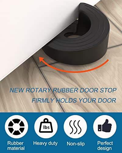 Door Stoppers - Rubber Security Wedge For Bottom Of Door On Concrete, Tile, Carpet, Linoleum & Wooden Floor - Spiral Heavy Duty Door Stop - 2 Pack - Black #TOP1