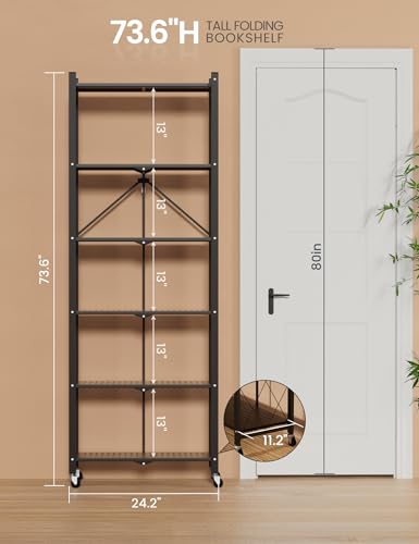 Image of ALANNG 73.6 Inch Folding Bookshelf, 6 Tier Metal Bookcase and Bookshelves | Tall Shelves for Living Room Office Bedroom, Heavy Duty Book Shelve Free Standing Open (Black, 3PACK)