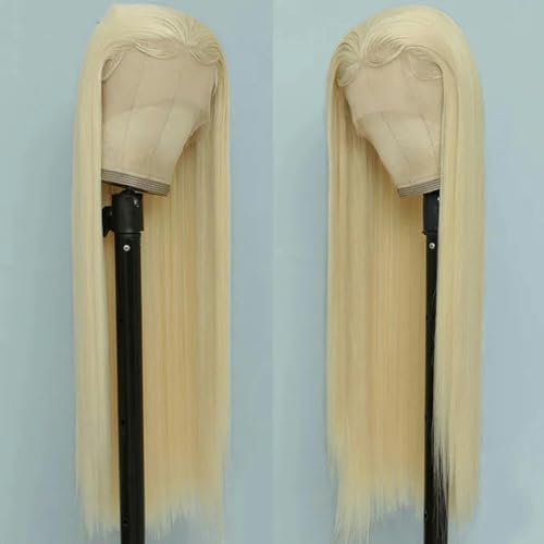Peluca negra Peluca sintética con encaje frontal Pelucas delanteras de encaje sintético rubio negro Pelucas de encaje de cabello sin cola para mujeres-613 Rubio-180%-Peluca de encaje 13x1-20 pulgada