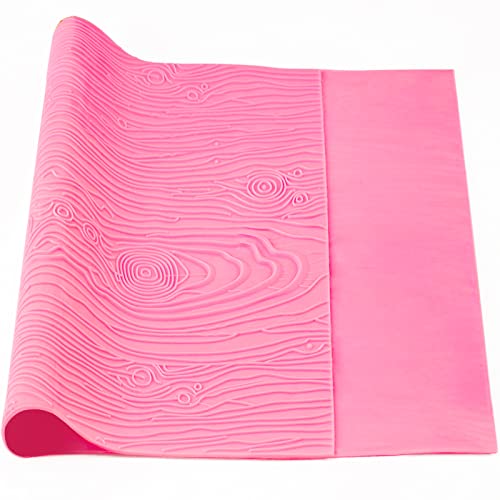 Beasea Silicone Lace Mold For Cakes Decorating, Woodgrain Fondant Impression Mat Silicone Lace Mold, Fondant Texture For Sugar Wood Texture Sheet Embossed Craft Tools (17 X 9 Inches, Pink)