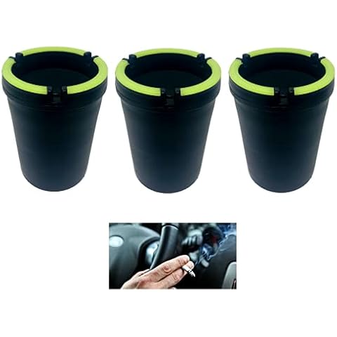 (3 Pack Jumbo) Glow in the Dark Butt Bucket Ashtray Cigarette Cup Car Ash Holder Portable Truck Home Office Black Cover