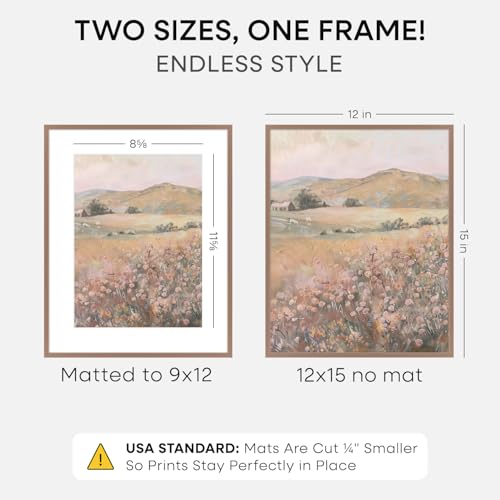 Image of Homeforia 12x15 Picture Frame Mocha, High End Metal 12x15 Poster Frames with Mat 9x12 for Photo, 12 x 15 Mocha Frame Matted to 9 by 12 Print, 15x12 Thin Hanging Frame, Tempered Glass, Wall Kit, Set of 2
