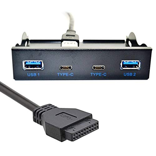 System-S Conector USB HUB 2X Tipo A 3.0 y 2X Tipo C 3.1 para Placa Base, Cable de conexión de 20 Pines para bahía de Disquete de 3,5 Pulgadas.