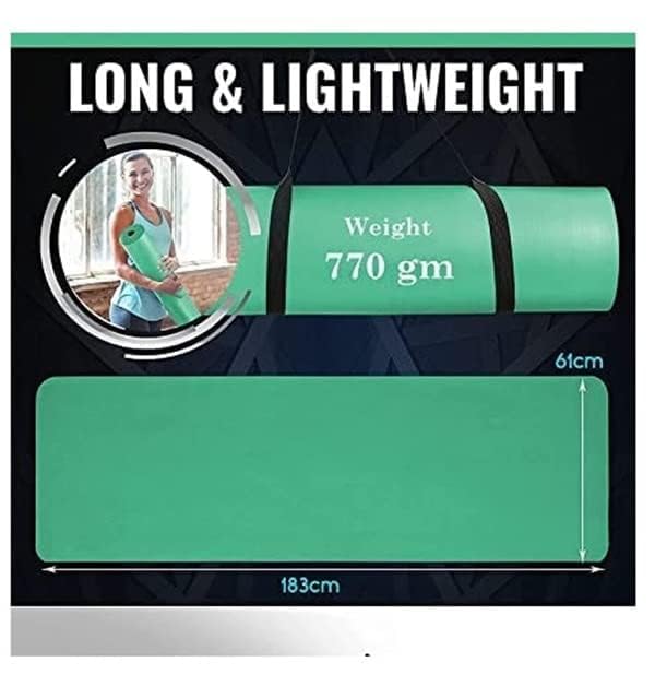 Image of Yoga Mats for Women and Men NBR Material with Carrying Strap, Extra Thick Exercise Mats for Workout Yoga Mat for Women for Workout, Yoga, Fitness, Exercise Mat Anti Slip Yoga Mats (4mm) (Green)
