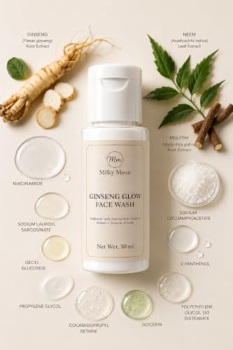 Image of Ginseng Glow Face Wash with Niacinamide, Hyaluronic Acid, Kojic Acid, Vitamin C & Gluton | Acne Control, Oil Balance & Brightening | 30 ml