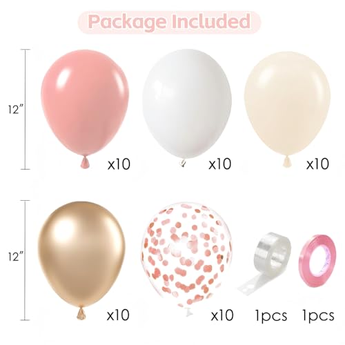 Image of Retro Blush Pink Balloons, Light Pink White Beige Gold Confetti, Party