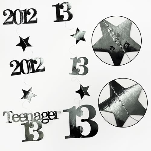 Image of 12PCS Black 13th Birthday Decorations Number 13 and 2012 Star Garland Streamer Banner Backdrop for Girls Boys Cheers to 13 Years Birthday Vintage Made in 2012 Official Teenager Party Decor Supplies