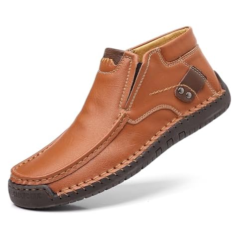 Coramtty Mens Business High-top Loafers Casual Slip on Shoes Lightweight Dress Refreshing Boots Classic Walking Driving Travel Outdoor Brown 12 Cover