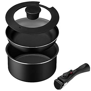 Iris Ohyama CPPF-4S Frying Pan Set, Compatible with Induction & Gas Fire, Can Be Spacious Even in Mini Kitchens, 4-piece Set, Easy to Use, Easy to Use, Compact Pot and Frying Pan Set, Diamond Coat, Black