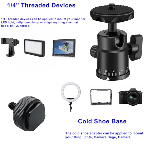 Universal 1/4" Swivel Mini Ball Head Screw Tripod Mount with Hot Shoe Mount, EszkozTA 360° Panoramic Rotating Mount Base Adapter for DSLR Cameras HTC Vive Tripods Monopods Light Stand