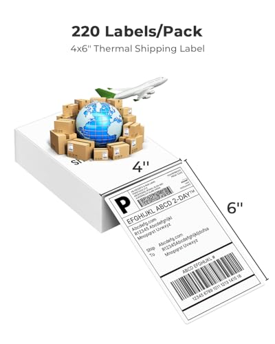 Image of Nelko Genuine 4x6 Direct Thermal Shipping Label 220 Labels /1 Stacks, 4x6 Thermal Labels for Nelko PL70E Shipping Label Printer, Perforated and Strong Adhesive, Commercial Grade