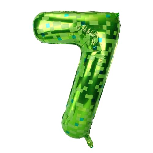 Green Pixel Balloon, 40 Inch Giant Foil Green Pixel Miner Number Balloon Party Decorations Supplies for Anniversary Birthday Game Theme Party (7)